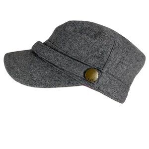 Vintage Gap Wool Blend Military Cap Gray w/ Button Accent Womens S/M